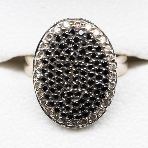 Vintage 14ct white Gold Black Diamond Cocktail Ring – Size N 1/2