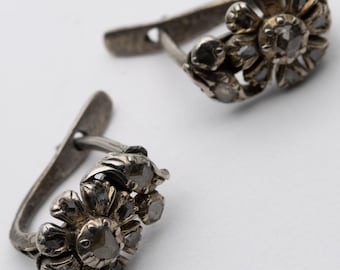 Antique Georgian Victorian Diamond Flower Earrings