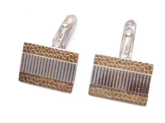 Vintage 835 Continental Silver Gilt Gold Washed Textured Cufflinks