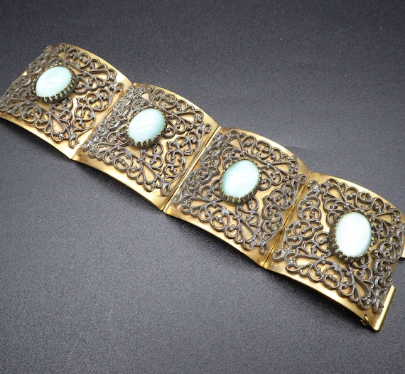 Vintage Art Deco Czech Paste Filigree Bracelet