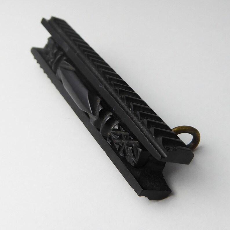 Antique Carved Whitby Jet Brooch Victorian Mourning Jewellery