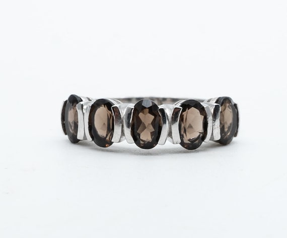 Vintage Sterling Silver Smoky Quartz Half Eternity Ring – Size P