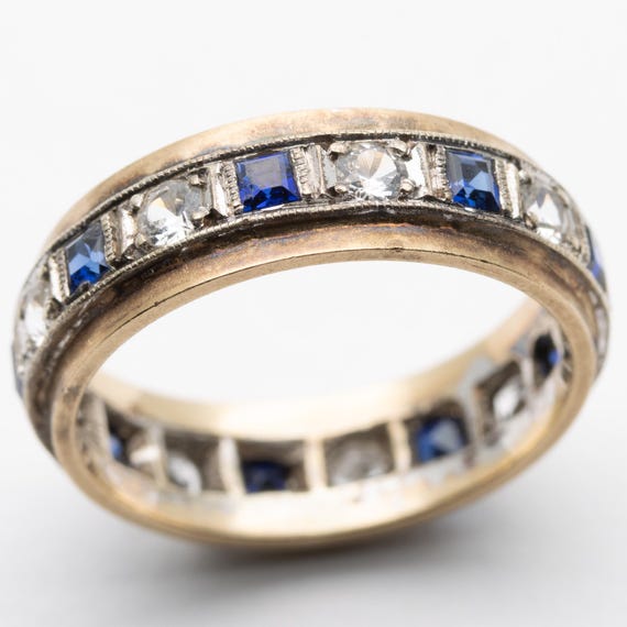 Vintage 9ct Yellow & White Gold Sapphire Spinel Full Eternity ring – Size K