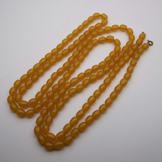 Vintage Art Deco Early Plastic Amber Bead Flapper Necklace