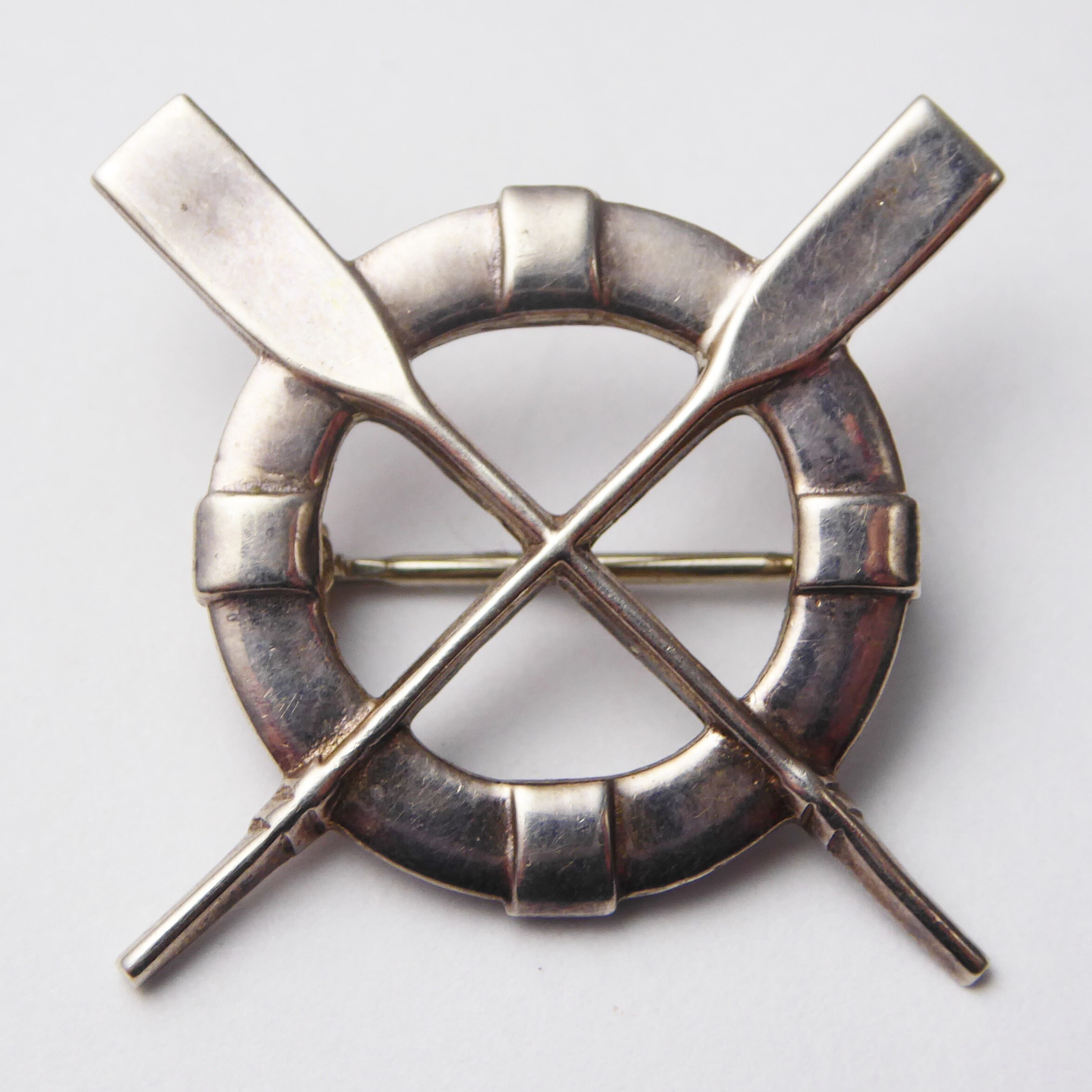 Vintage Sterling Silver Rowing Crossed Oars Lifebuoy MSM Brooch