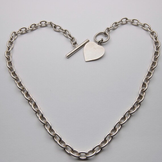 Vintage Sterling Silver Cable Link Heart Toggle Chain Necklace