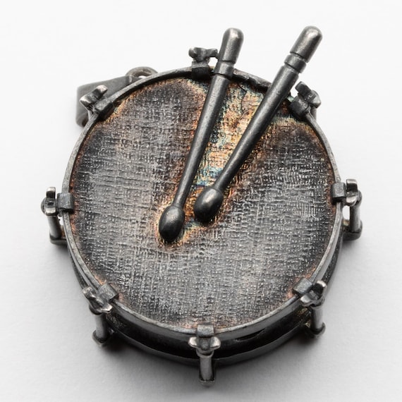 Antique Vintage Sterling Silver Snare Drum Pendant Charm