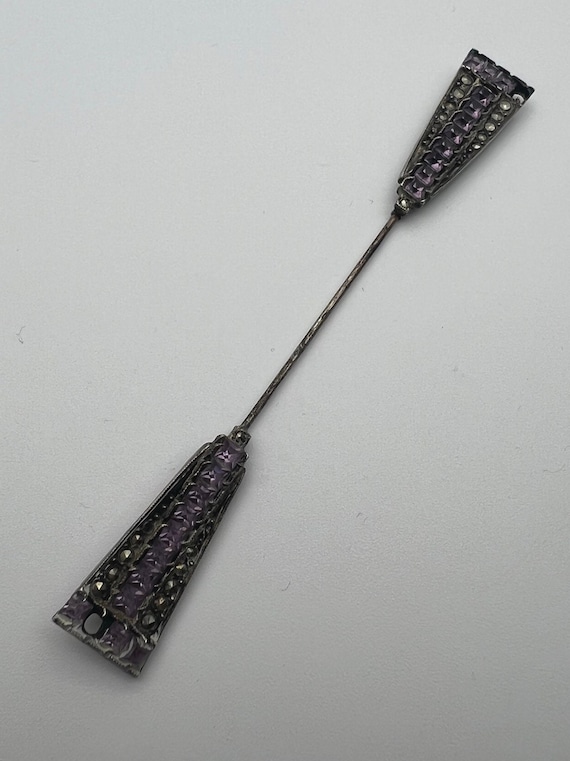 Antique Art Deco French Silver Paste & Marcasite Jabot Sûreté Pin Brooch