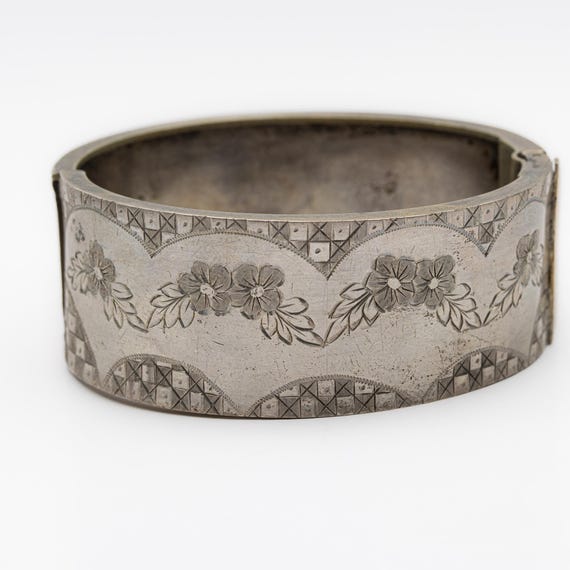 Antique Victorian Sterling Silver Floral Bangle