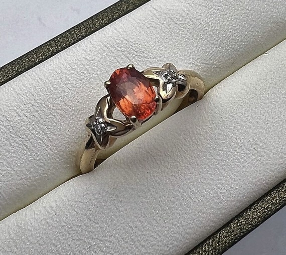 Vintage 9ct Yellow Gold, Orange Sapphire Doublet & Diamond Ring