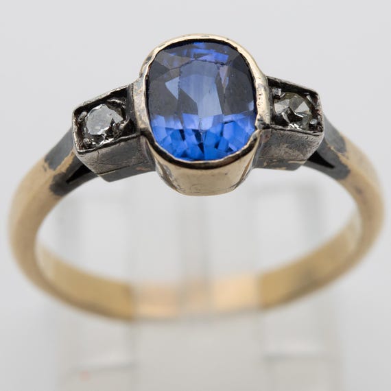 Antique Art Deco 18ct Gold Sapphire Ring – Size M 1/2