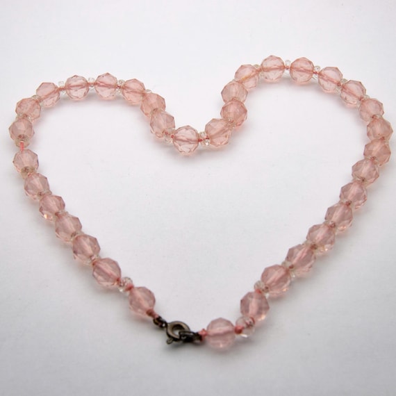 Vintage Art Deco Rose Quartz Bead Necklace