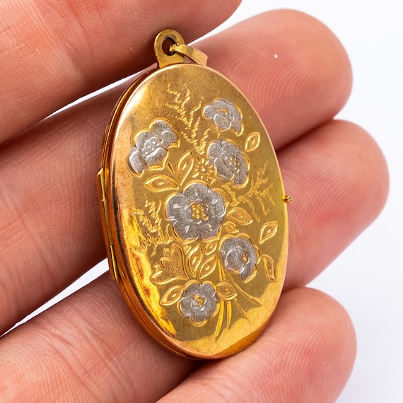Vintage 9ct Yellow & White Gold Floral Locket