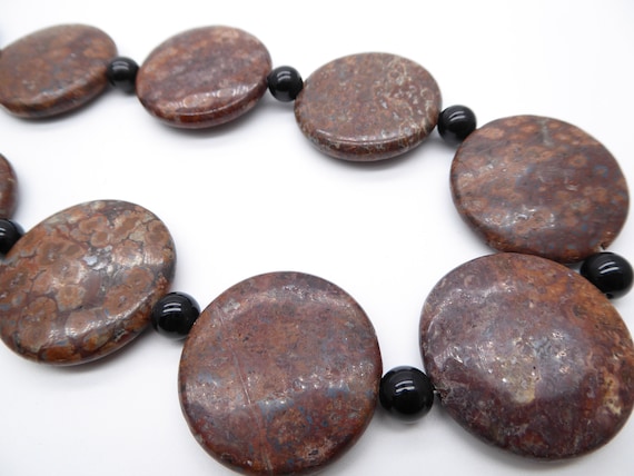 Vintage Sterling Silver Jasper & Onyx Bead Necklace