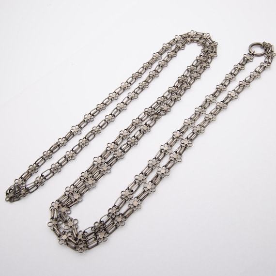 Antique Vintage Sterling Silver Daisy Flower Lariat Guard Chain