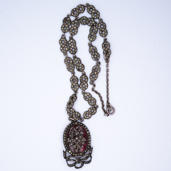 Antique Georgian Silver Marcasite Pendant Necklace