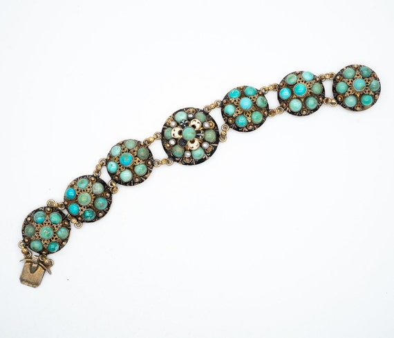 Antique Victorian Austro Hungarian Silver Turquoise Enamel Bracelet