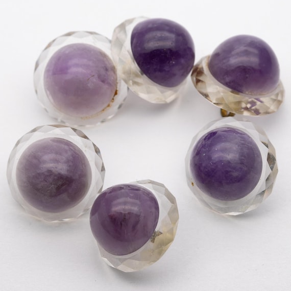 Set of 6 Antique Victorian Amethyst & Rock Crystal Buttons