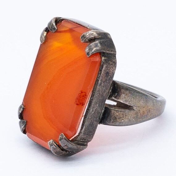 Antique Art Deco Sterling Silver Carnelian Agate Panel Ring – Size L