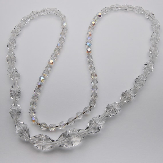 Antique Vintage Rock Crystal Aurora Borealis Bead Necklace