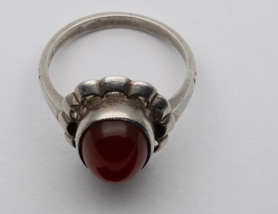 Vintage Sterling Silver & Carnelian Agate Dress Ring – Size M
