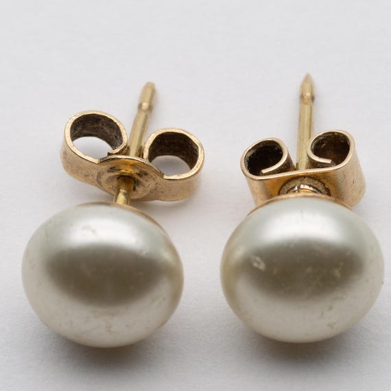 Antique Vintage 9ct Yellow Gold 8mm Faux Pearl Earrings