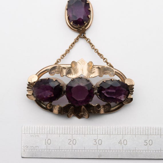 Antique Victorian Rolled Gold Amethyst Paste Drop Brooch
