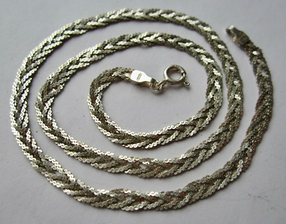 Vintage Italian Silver Ornate 5 Strand Plaited S Chain Necklace