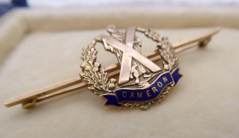 Antique Cameron Highlanders 9ct Yellow Gold & Enamel Sweetheart Brooch ...