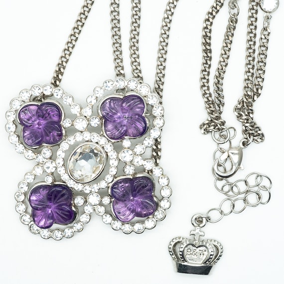Vintage Butler & Wilson Purple Crystal Flower Necklace Boxed