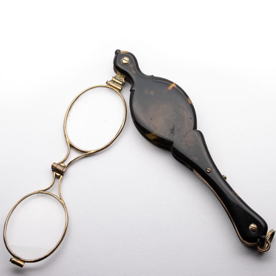 Antique Victorian French Faux Tortoiseshell Rolled Gold Folding Lorgnette