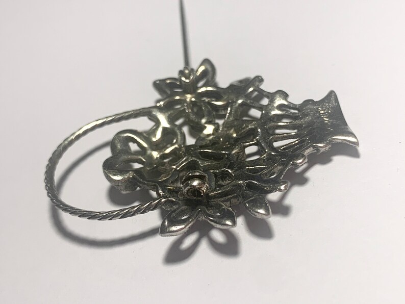 Antique Vintage Sterling Silver /& Marcasite Flower Basket Brooch