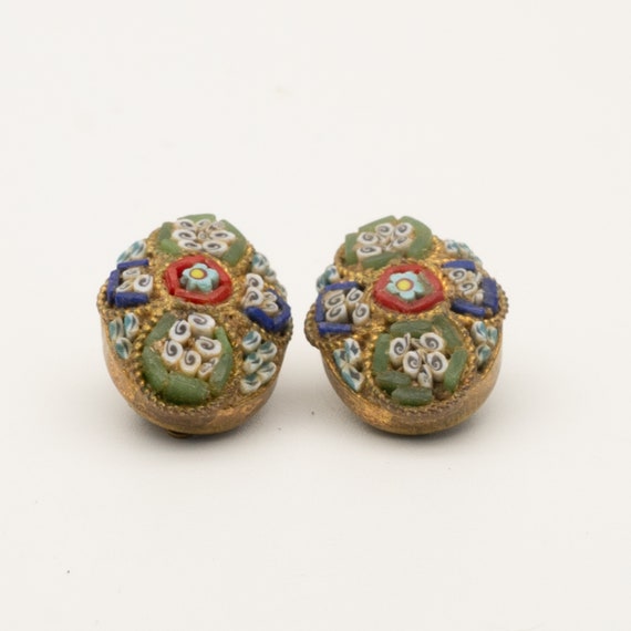 Antique Vintage Italian Micro Mosaic Clip On Earrings