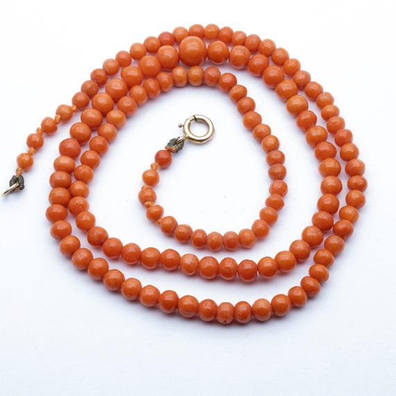 Antique Victorian Salmon Coral Bead Necklace