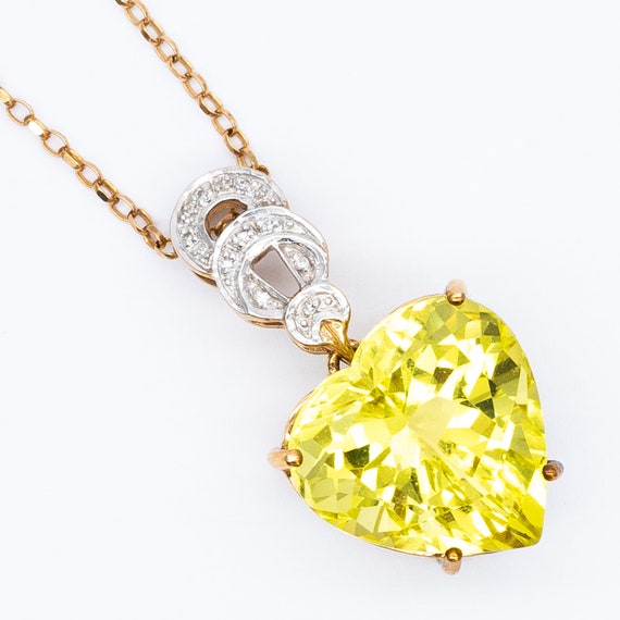 Vintage 9ct Yellow Gold Diamond & Citrine Heart Pendant Necklace