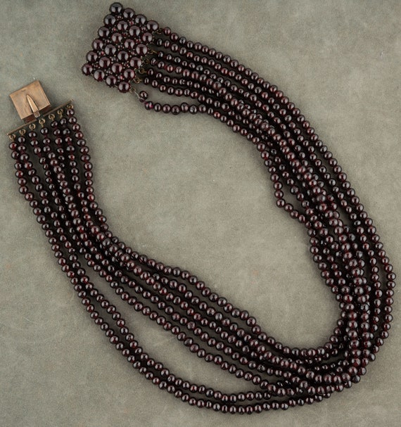 Antique Silver Gilt Multi-Strand Garnet Necklace and Double Bracelet Set