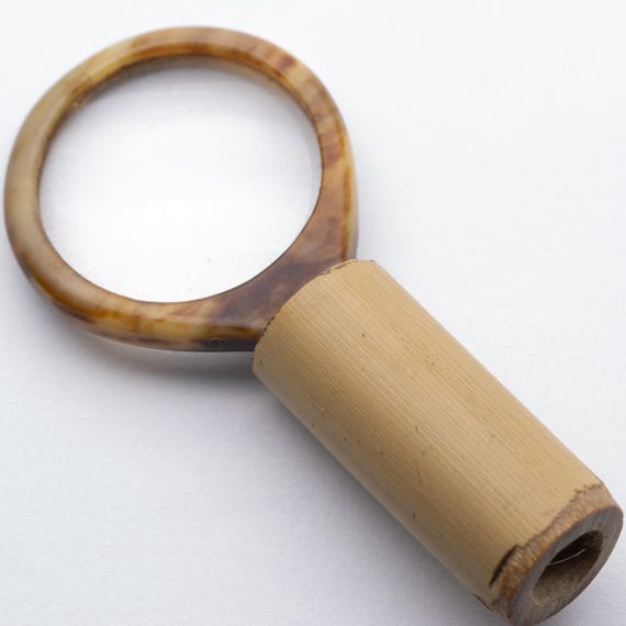 Vintage WW2 Horn & Bamboo POW Trench Art Miniature Magnifier Magnifying Glass
