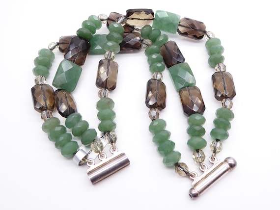 Sterling Silver, Aventurine & Smoky Quartz Bracelet