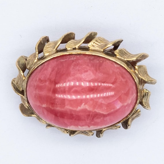 Vintage 14ct Yellow Gold Natural Rhodochrosite Brooch
