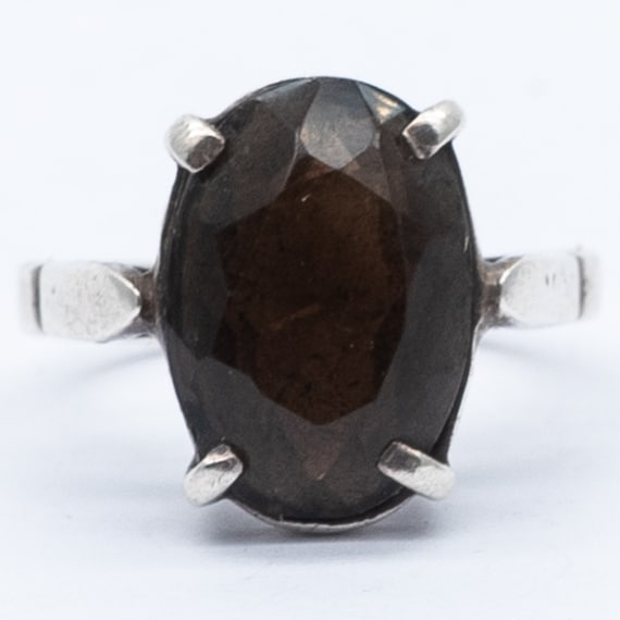 Vintage Sterling Silver Smoky Quartz Dress Ring – Size M