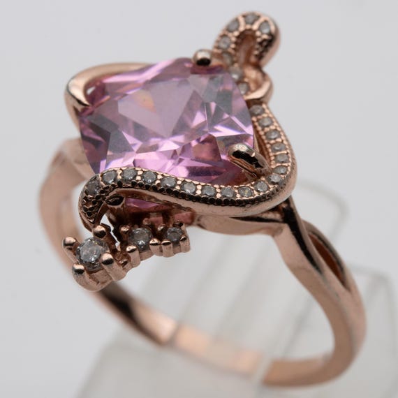 Elanza Rose Gold Plated Silver pink CZ Cubic Zirconia Ring – Size R