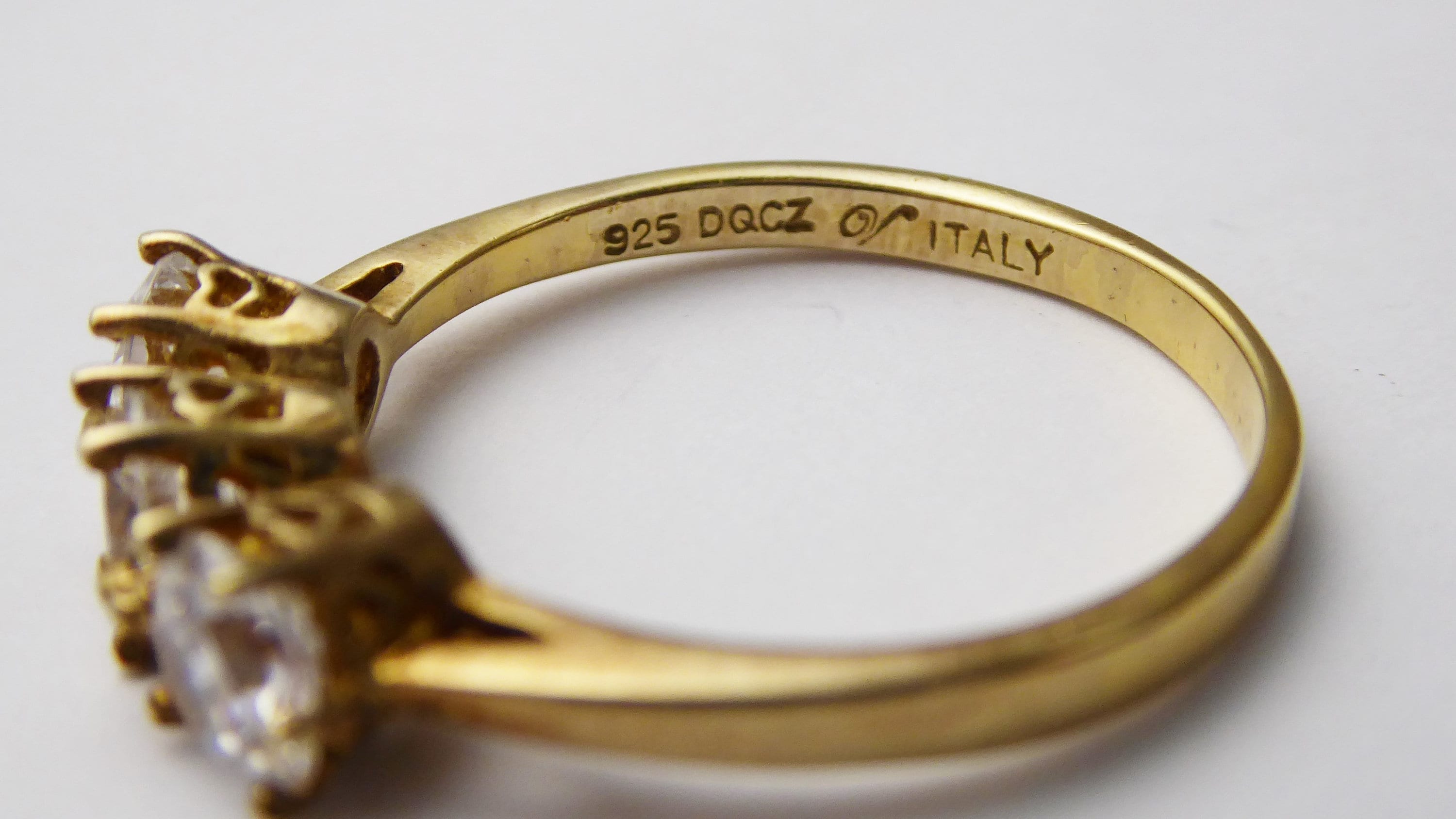 Vintage Silver Gilt Vermeil DQCZ Trilogy Ring Size S