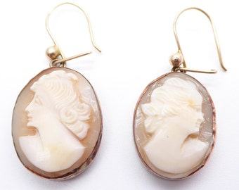 Antique Gold Victorian Cameo Drop Earrings