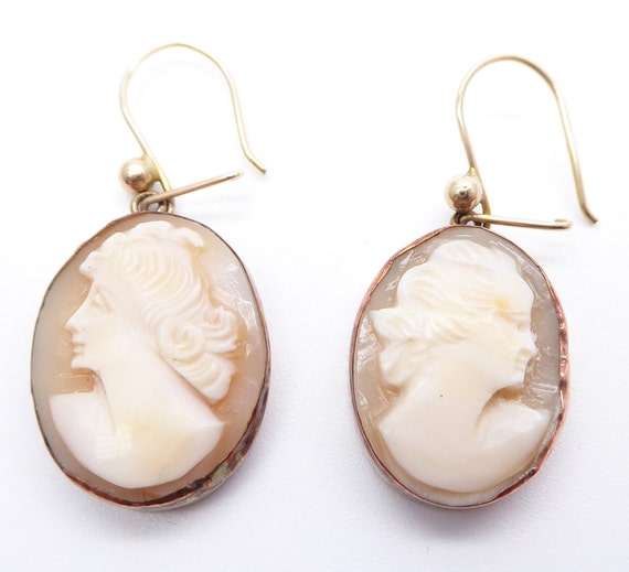 Antique Gold Victorian Cameo Drop Earrings