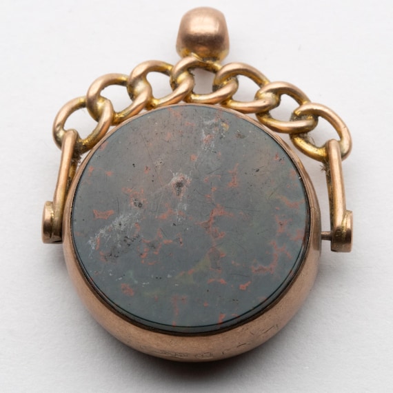 Antique 9ct Rose Gold Bloodstone Spinning Fob Pendant