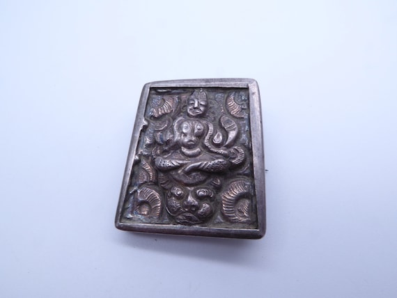 Antique C19th Victorian Raj Era Hindu Goddess Repousse Silver Brooch