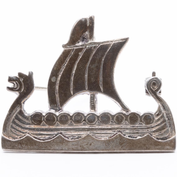 Vintage Scottish Shetland Silver Viking Ship Brooch