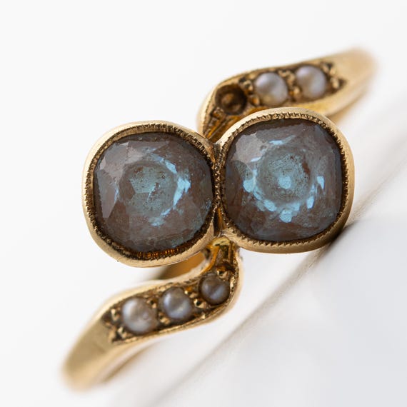 Antique Art Deco 18ct Gold Saphiret & Pearl Moi et Toi Ring – Size M