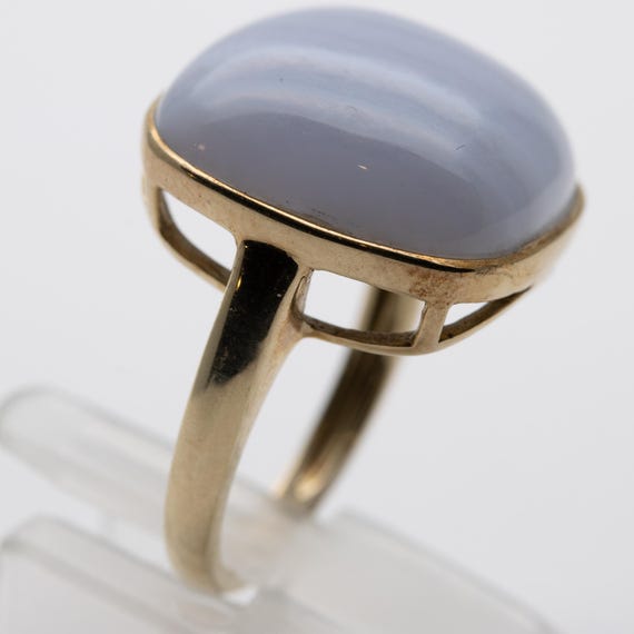 9ct Yellow Gold Blue Lace Chalcedony Dress Ring – Size O
