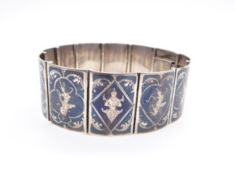 Vintage Siam Danseuse Argent Sterling Niello Émail Alliage